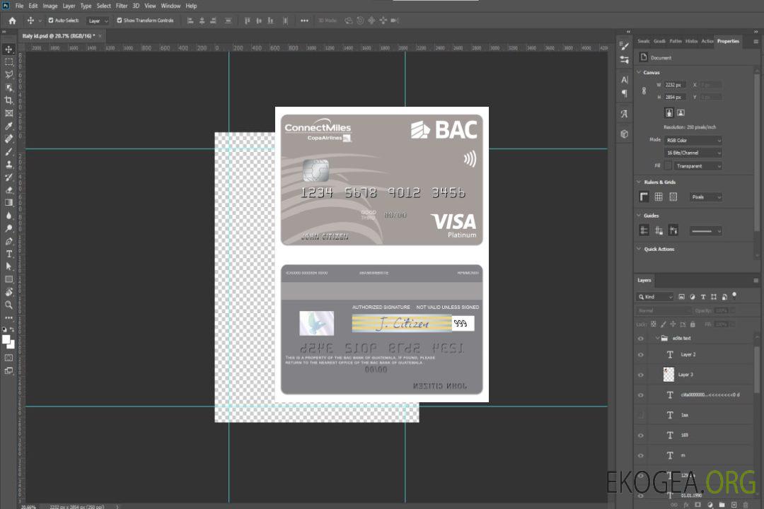 Carte visa platine de la Banque BAC du Guatemala template Carte visa platine de la Banque BAC du Guatemala template